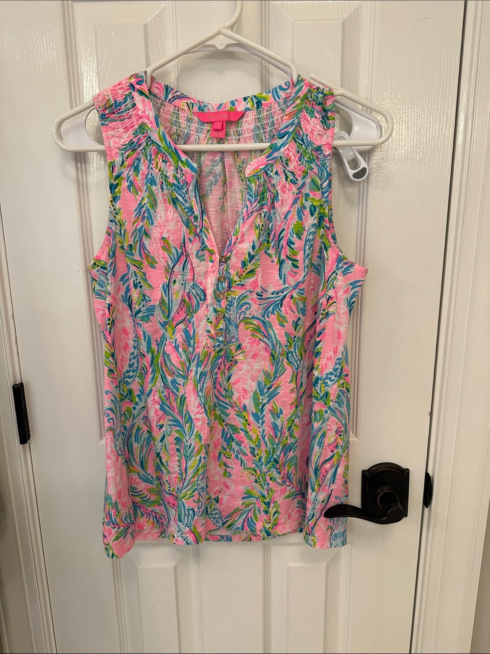 Lilly Pulitzer Pink Multicolor Tropical-Print Sleeveless Shell
